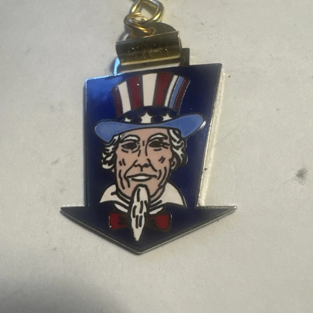 Vintage Uncle Sam America Usa Watch FOB Key Chain Antique Charm Pendant W‎ Clasp